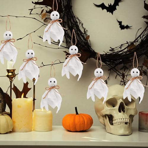 Halloween Ghost Hanging Ornaments Set - Rustic Cotton & Linen Decor for Yard & Porch