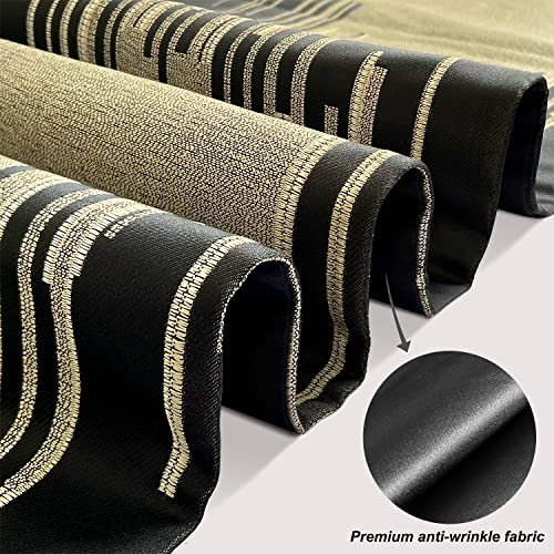 Black 13x98 Inch Abstract Geometric Table Runner with Tassels and Gold Rings - Modern Decor