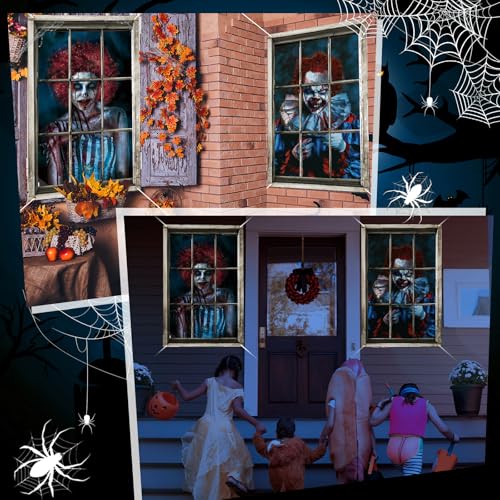 Halloween Clown Window Cover Set - Scary Horror Silhouette Decorations, Clown Style