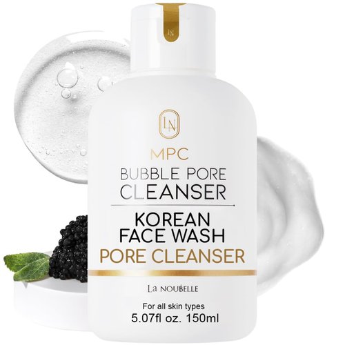 La Noubelle MPC Bubble Pore Cleanser, Korean Face Wash, Gentle Deep Pore Facial Cleanser with Caviar, Blackhead Makeup Remover, Pore Minimizer, Hydrating, Exfoliator, Oily, Dry Skin 5.07 fl oz