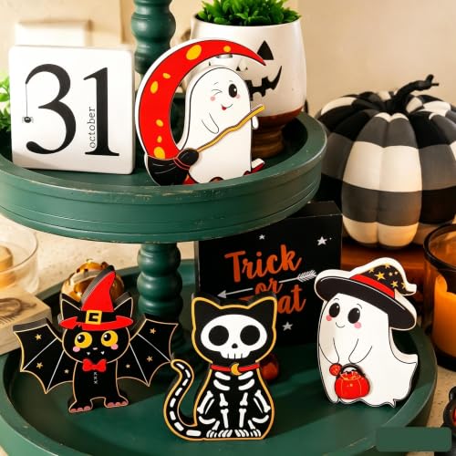 Halloween Wooden Decor Set - Indoor Fall & Spooky Home Decorations for Mantle & Tabletop