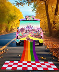 Halloween Car Trunk Decorations Set with Banner and Stickers - Candy Land Theme, Rainbow Road, Red White Cover, Girl's Party Supplies