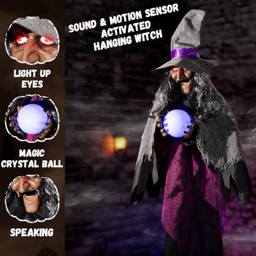 Halloween Animatronic Witch Decor - 67'' Talking Moving Witch with Sound & Glowing Eyes for Indoor Outdoor Haunted House