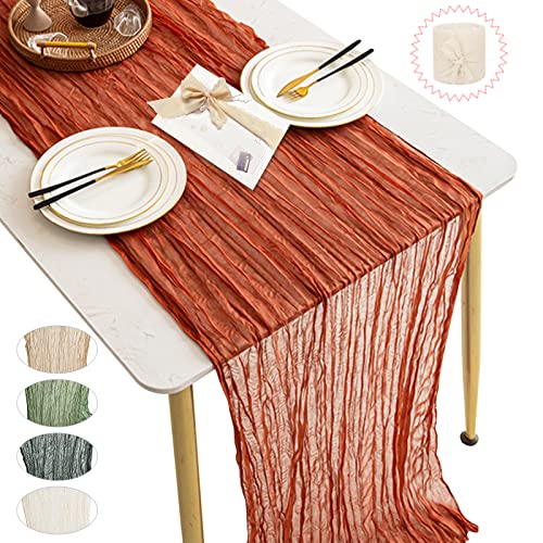 A-Terracotta Boho Table Runner Set with Chiffon Ribbon - 10FT Long Decor
