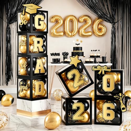Black Graduation Balloon Box Stack with 'GRAD' Letters - Class of 2026 Decorations