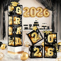 Black Graduation Balloon Box Stack with 'GRAD' Letters - Class of 2026 Decorations