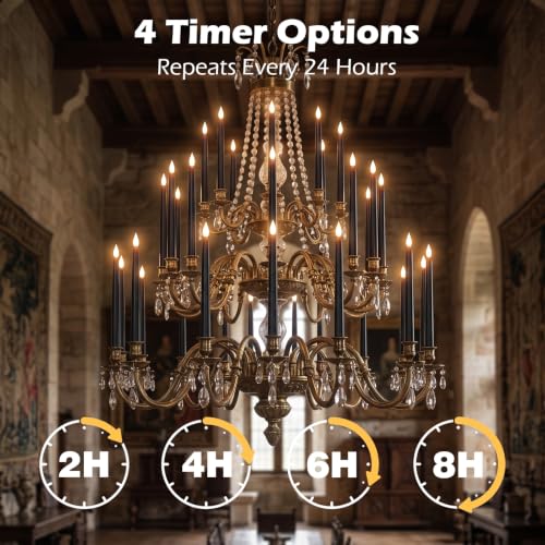 Black Flameless Taper Candles with Remote Timer - 11 Inch Gothic Decor Set of 12