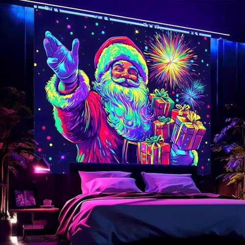 Black Light Tapestry Santa Claus 2 UV Reactive Christmas Wall Hanging 90x70 Unframed