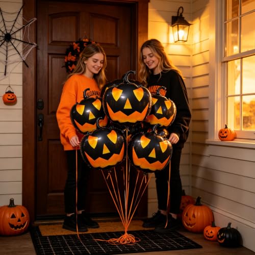 Halloween Black Pumpkin Balloons Set – 6 Foil Orange & Black Decorations