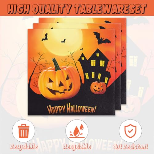 Halloween Pumpkin Disposable Dinnerware Set - Plates & Napkins for Party, 40 Pieces, 2024 Theme