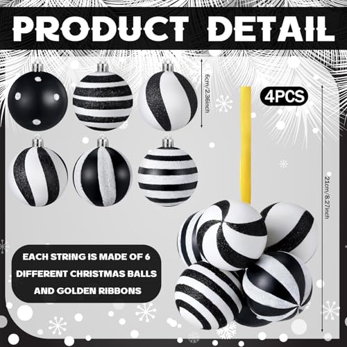 Black and White Christmas Ball Ornaments Set - 24 Pcs, Shatterproof, Classic Style