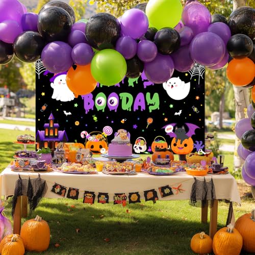 Halloween Birthday Backdrop Banner Decorations - Boo Ghost Theme, 6x3.6 ft