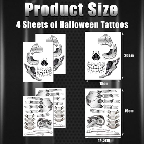 Mechanical Skeleton Face Tattoos - Waterproof Halloween Temporary Stickers for Party & Cosplay