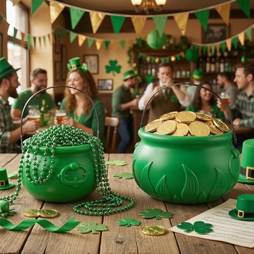 Green Cauldron Pot of Gold Set - 2 Pcs St. Patrick's Day Decorations