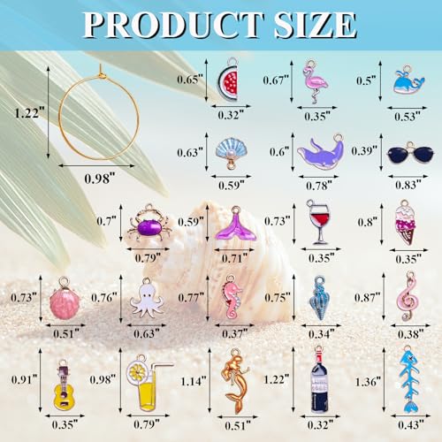 Beach Themed Wine Glass Charms Set - 20 Summer Beach Pattern Drink Markers