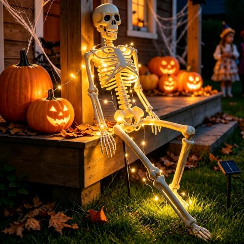 36-Inch Solar Halloween Skeleton with Metal Stake & 16-LED Warm Lights - Variation of 1P-36"