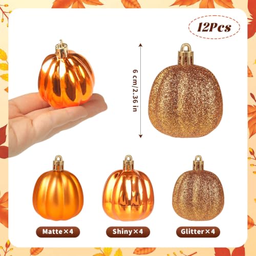 12 Pcs Fall Pumpkin Tree Ornaments - Mini Hanging Decorations for Autumn Halloween Thanksgiving