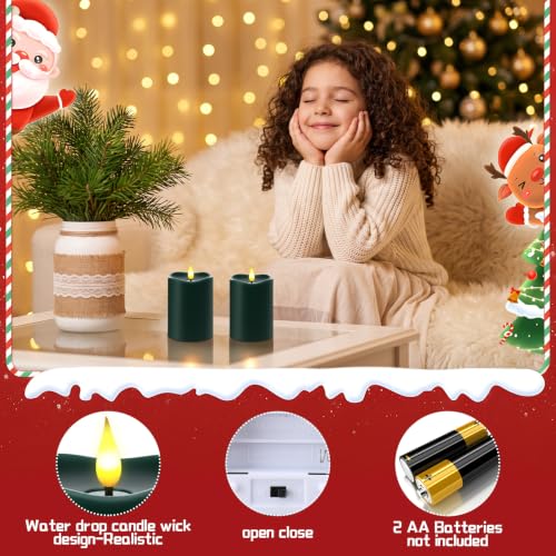 Retisee Flameless LED Candles with Remote, Real Wax, Dark Green, 3x4 Inches - Pack of 2