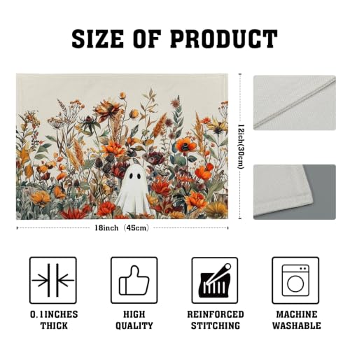 Halloween Placemats Set of 4 Ghost Flower 12x18 Inches Kitchen Table Decor