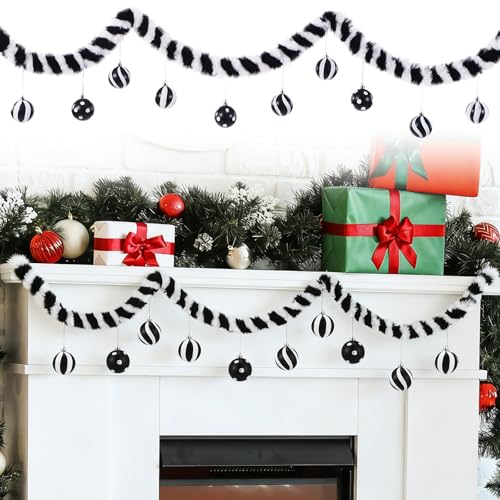 Halloween Worm Garland with Black and White Ornaments - 5ft Spooky Decor
