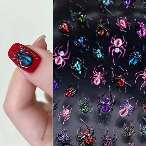 Halloween Nail Stickers Spider Web 5D Embossed Self-Adhesive Nail Art Decals - Spider-3