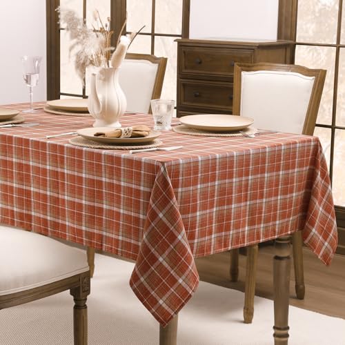 Romanstile Fall Checkered Tablecloth Square - Orange Plaid 54x54 Inches - Autumn Decor