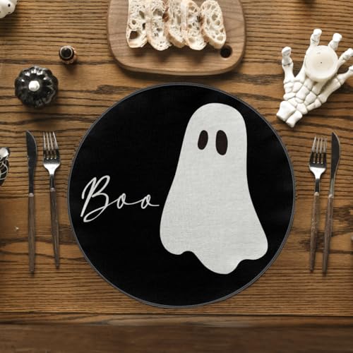 Artoid Mode Ghost Halloween Round Placemats Set of 4 - 14 Inch Black Table Mats