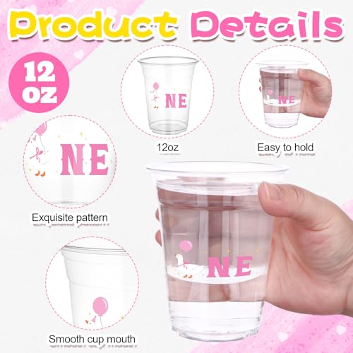 Goose Themed 12oz Plastic Cups - 100 Pack for 1st Birthday Party - Clear Disposable Drink Cups - Goose Variation