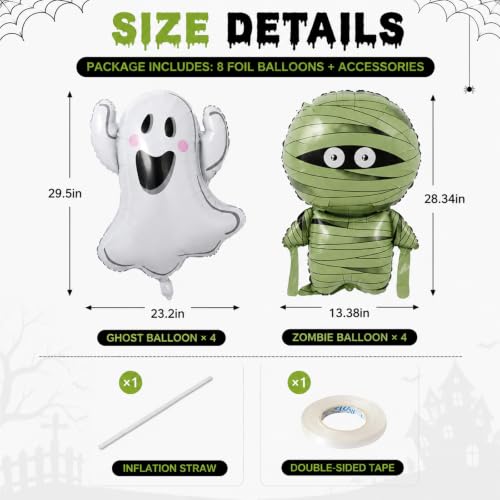 Halloween Ghost Mummy Foil Balloon Set - 8 Pack for Party Decorations