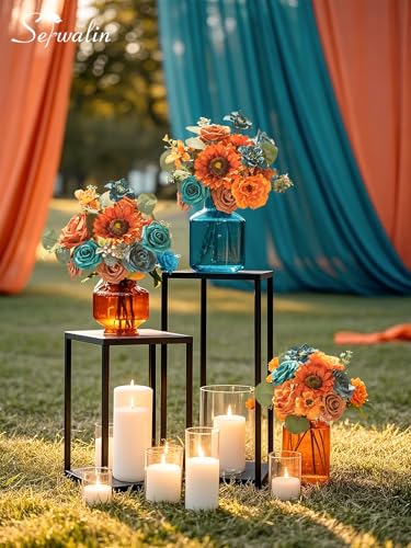 Artificial Burnt Orange & Teal Sunflower Flowers for Decor - Variation of Burnt Sunflower Orange & Teal Square