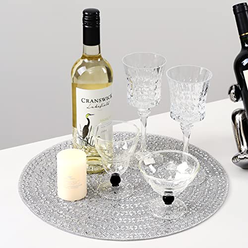 Silver Rhinestone Placemats Set of 4 - 15 Inch X Pattern Glass Table Decor - Silver-X-Pattern