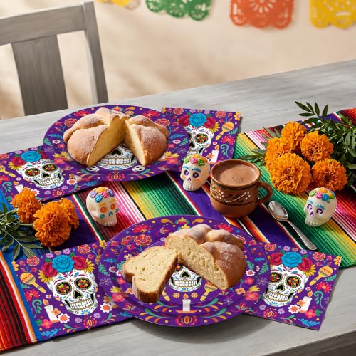 150Pcs Day of The Dead Party Plates and Napkins Set - Dia de Los Muertos Supplies