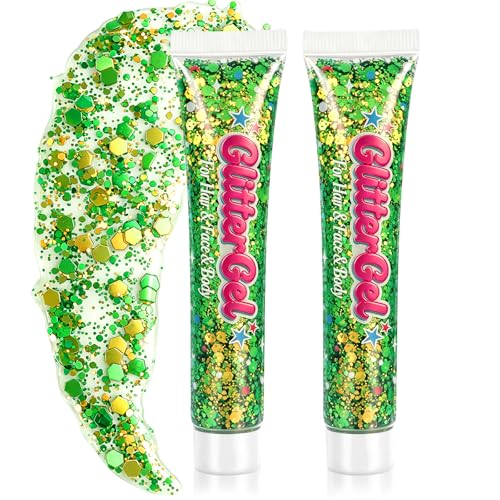Green Body & Face Glitter Gel - Self-Adhesive Holographic Chameleon 18ml Set