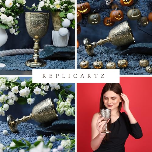 Brass Goblet - Medieval-Style Gold Embossed Chalice for Ceremonial Use, Wine & Gifts - 7 oz / 210 ml - Brass Goblet