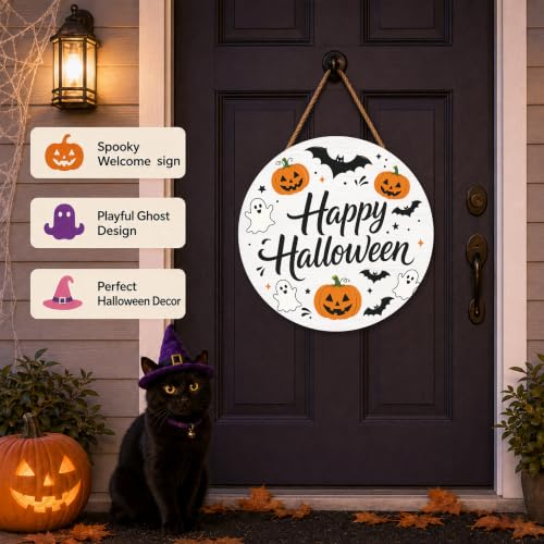 Cute Ghost Halloween Sign - Happy Halloween Door Wall Decor - Boo Variation