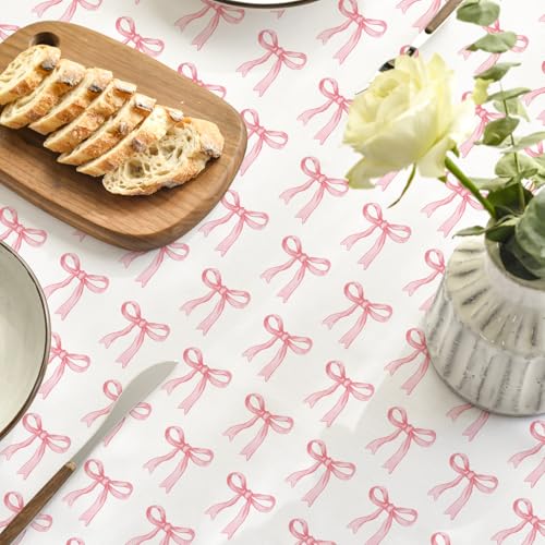 Pink Bow Tablecloth 60x84 Inch Oval - High-Quality Spun Polyester Home Decor