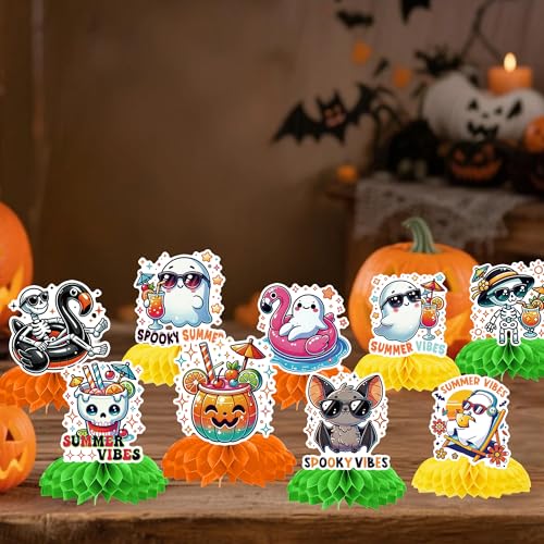 Summer Halloween Ghost Skeleton Honeycomb Party Decorations - 9 Pcs