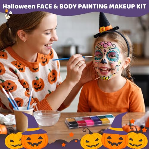 12 Color Oil-Based Face Paint Kit with Brushes & Sponges for Halloween Makeup - Variation of THIS listing