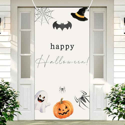 Halloween Party Banner Backdrop Decor - Spooky Pumpkin Bat Ghost Design 35x72in