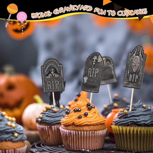 Halloween Cupcake Toppers Set - Novelty Graveyard Cake Decorations 100 pcs
