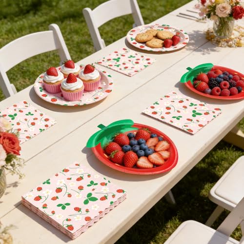 Red Strawberry Paper Plates Set - 150 Pieces for 50 Guests, Party Supplies