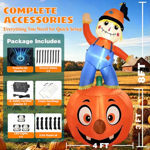 8FT Fall Thanksgiving Inflatable with Built-in LEDs - Orange