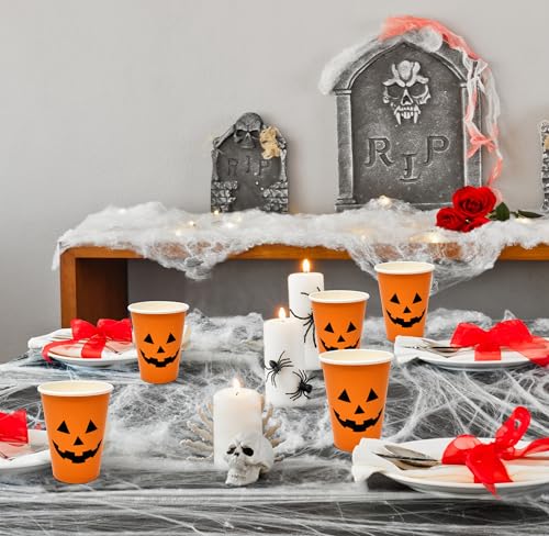 Halloween Paper Cups 50 Pack - Disposable Jack O’Lantern Party Drinkware