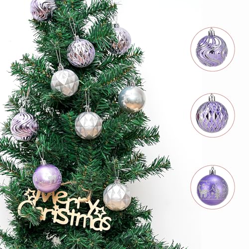 Unbreakable Christmas Ball Ornaments - Purple Silver, 2.36 Inch, 30 Pack - Holiday Tree Decor