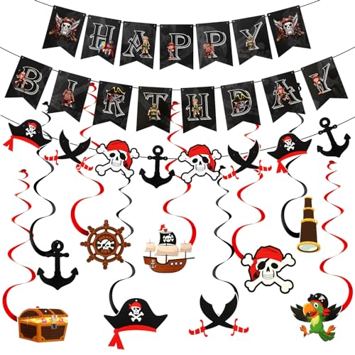 Pirate Birthday Decorations Banner & Swirl Set - Pirate Color