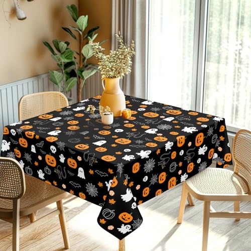 Halloween Square Tablecloth 54x54 Black Pumpkin Ghost Autumn Fall Decor