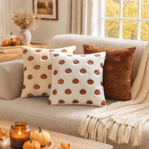MIULEE Fall Pumpkin Pillow Covers 18x18 Pack of 2 - Rust Autumn Decor