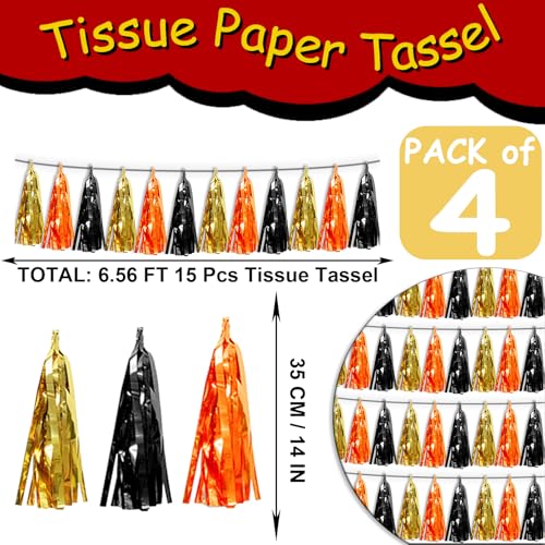 Black Gold Orange Tassel Garland Banner 40ft Metallic Fringe Streamer Party Decor