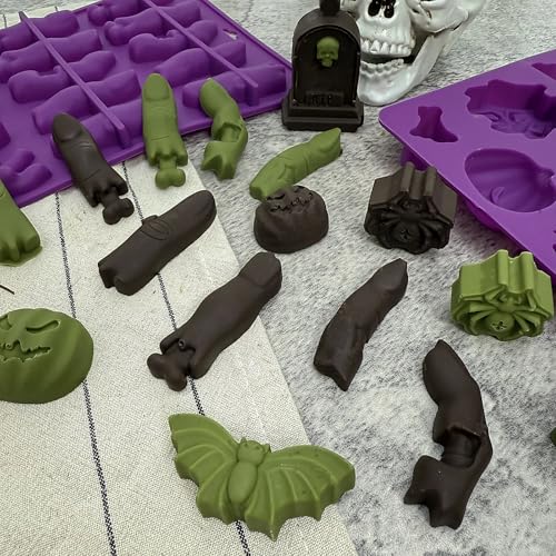 Halloween Silicone Molds 2 Pack for Baking Candy & Decorations, Ghost Skull Pumpkin