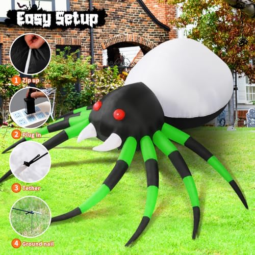 8 FT Inflatable Halloween Spider Decor with LED Lights - Outdoor Yard Decoration